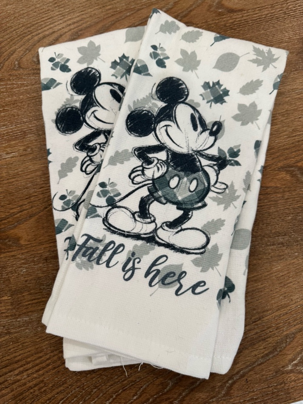 Mickey Mouse 'Fall is Here' Kitchen Towel - White & Gray Set of 2